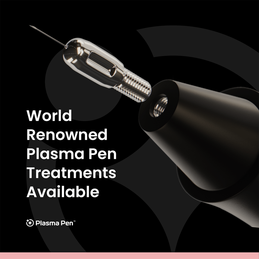 Plasma_Social_Posts9 - Elmira Studio A black and white image of a pen with the words world's newest plasma pens treatments available.
