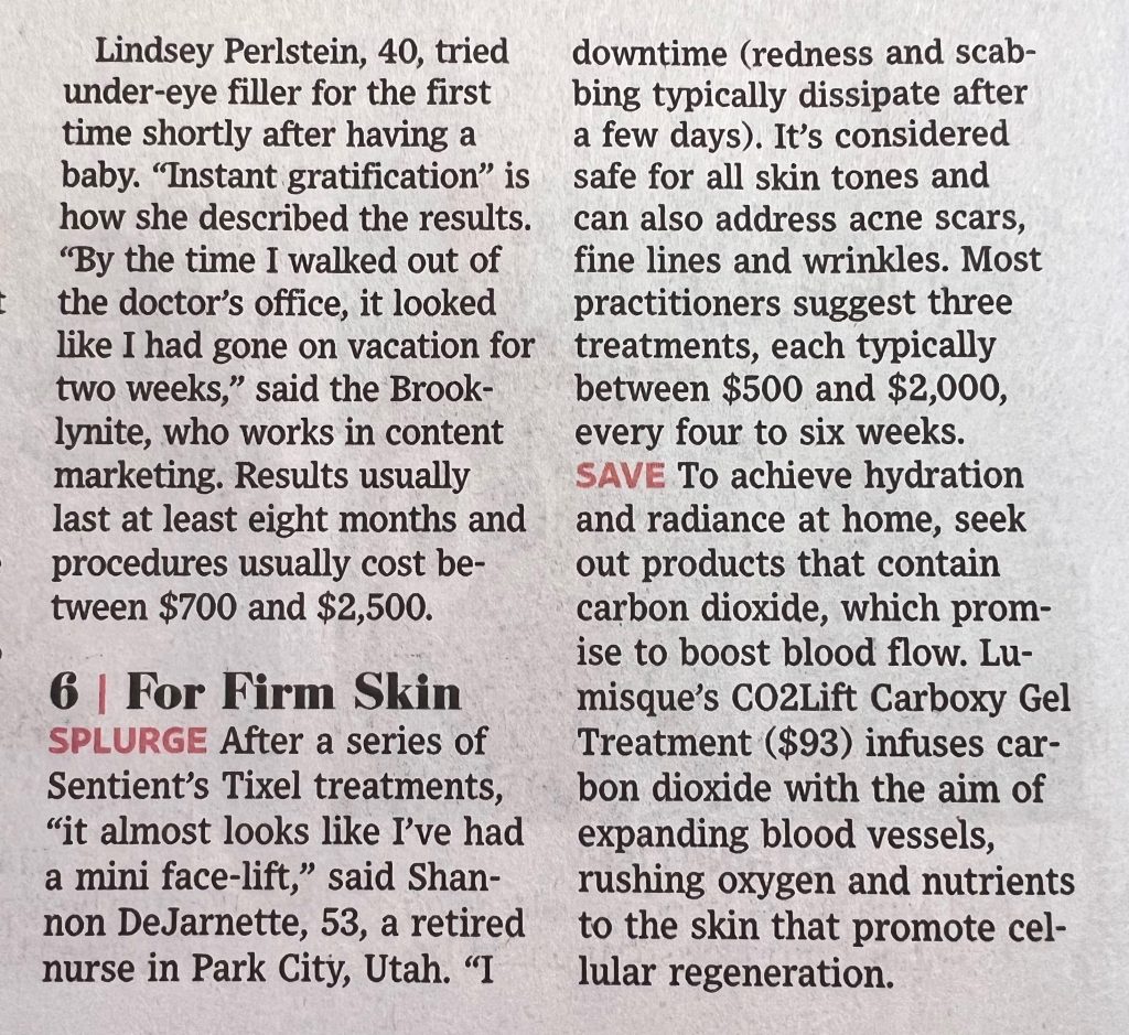 A newspaper article about skin care products.